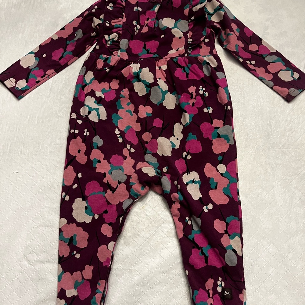 Tea Collection Girls Burgundy Floral One-Piece